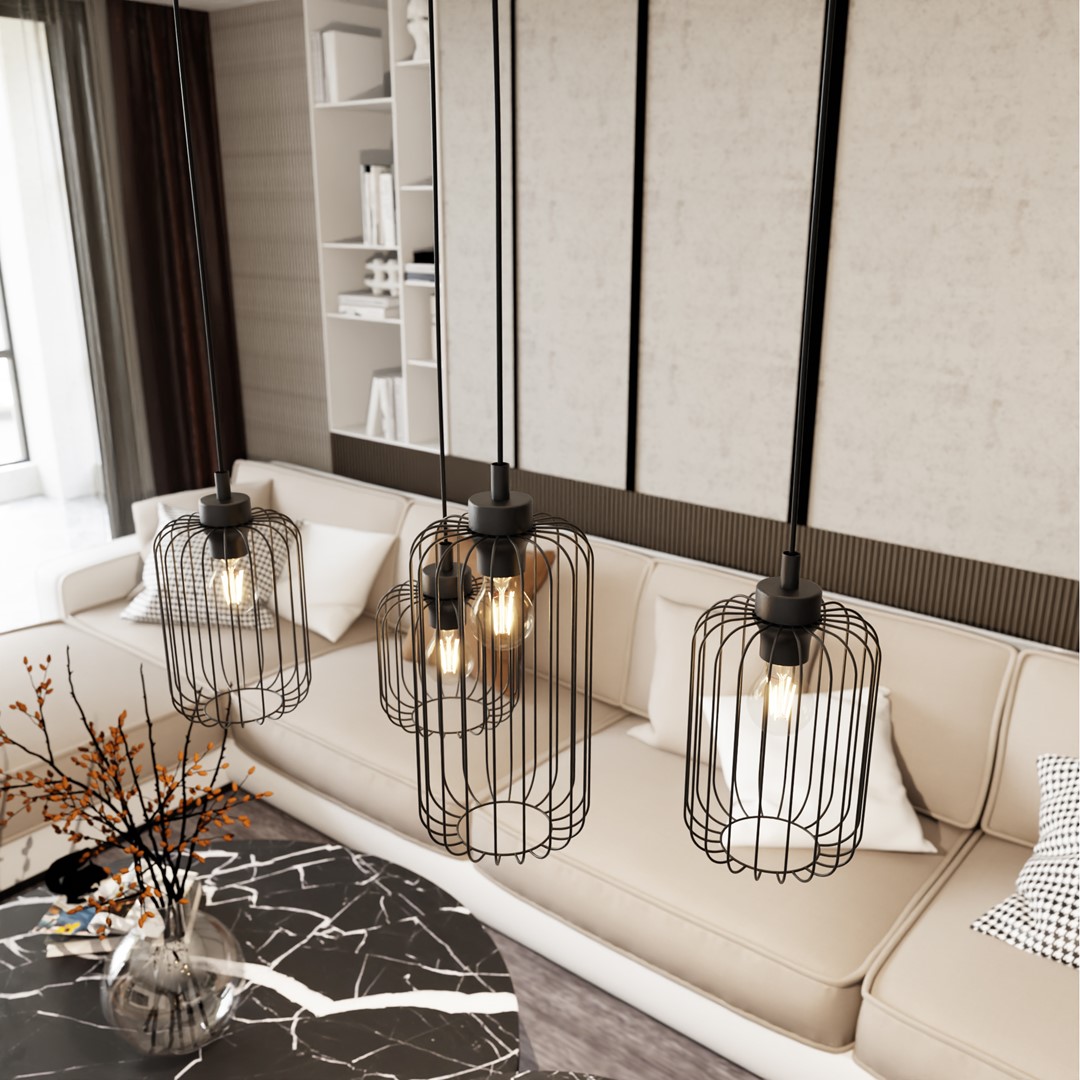 Vander 70cm Noir suspension De Emibig Lighting - Fabriqu&eacute;e en m&eacute;tal de haute qualit&eacute;, la Vander est une suspension unique avec de beaux abat-jour qui cr&eacute;ent un jeu de lumi&egrave;re harmonieux dans la pi&egrave;ce lorsque la lampe est allum&eacute;e.