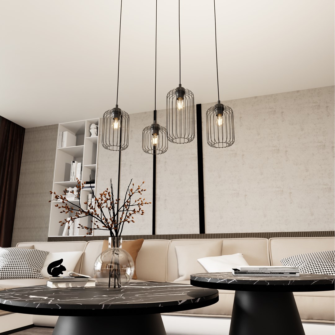 Vander 70cm Noir suspension De Emibig Lighting - Fabriqu&eacute;e en m&eacute;tal de haute qualit&eacute;, la Vander est une suspension unique avec de beaux abat-jour qui cr&eacute;ent un jeu de lumi&egrave;re harmonieux dans la pi&egrave;ce lorsque la lampe est allum&eacute;e.
