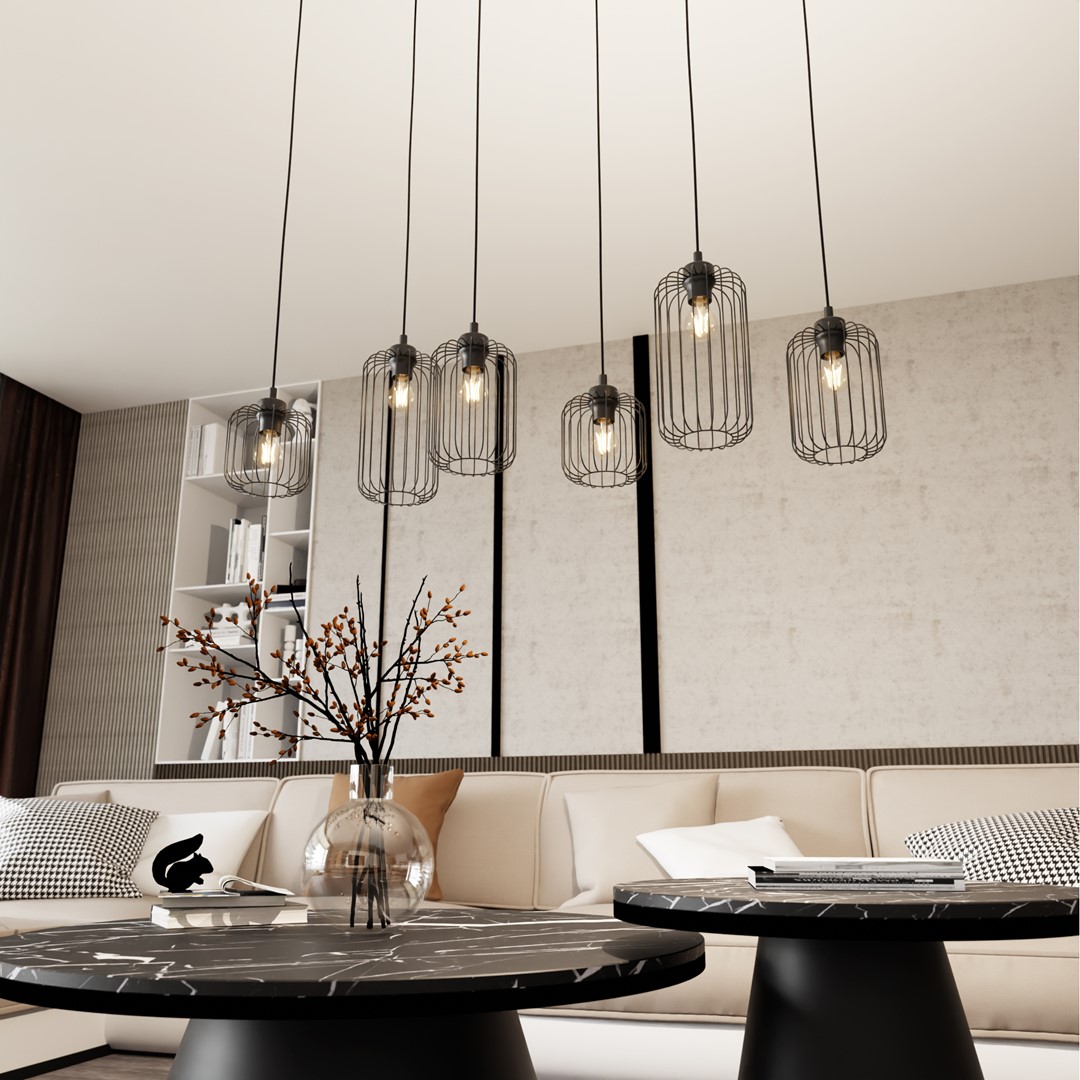Vander 115cm Noir suspension De Emibig Lighting - Fabriqu&eacute;e en m&eacute;tal de haute qualit&eacute;, la Vander est une suspension unique avec de beaux abat-jour qui cr&eacute;ent un jeu de lumi&egrave;re harmonieux dans la pi&egrave;ce lorsque la lampe est allum&eacute;e.