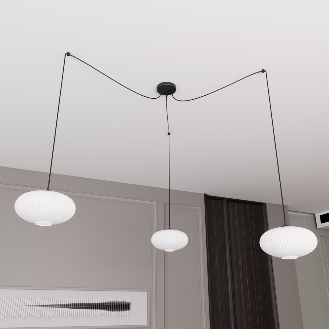 Origo 3xØ30 Blanc suspension De Emibig Lighting - Origo s'int&egrave;gre parfaitement dans des environnements tels que les salons ou les restaurants et constitue une combinaison id&eacute;ale d'esth&eacute;tique et de qualit&eacute;.