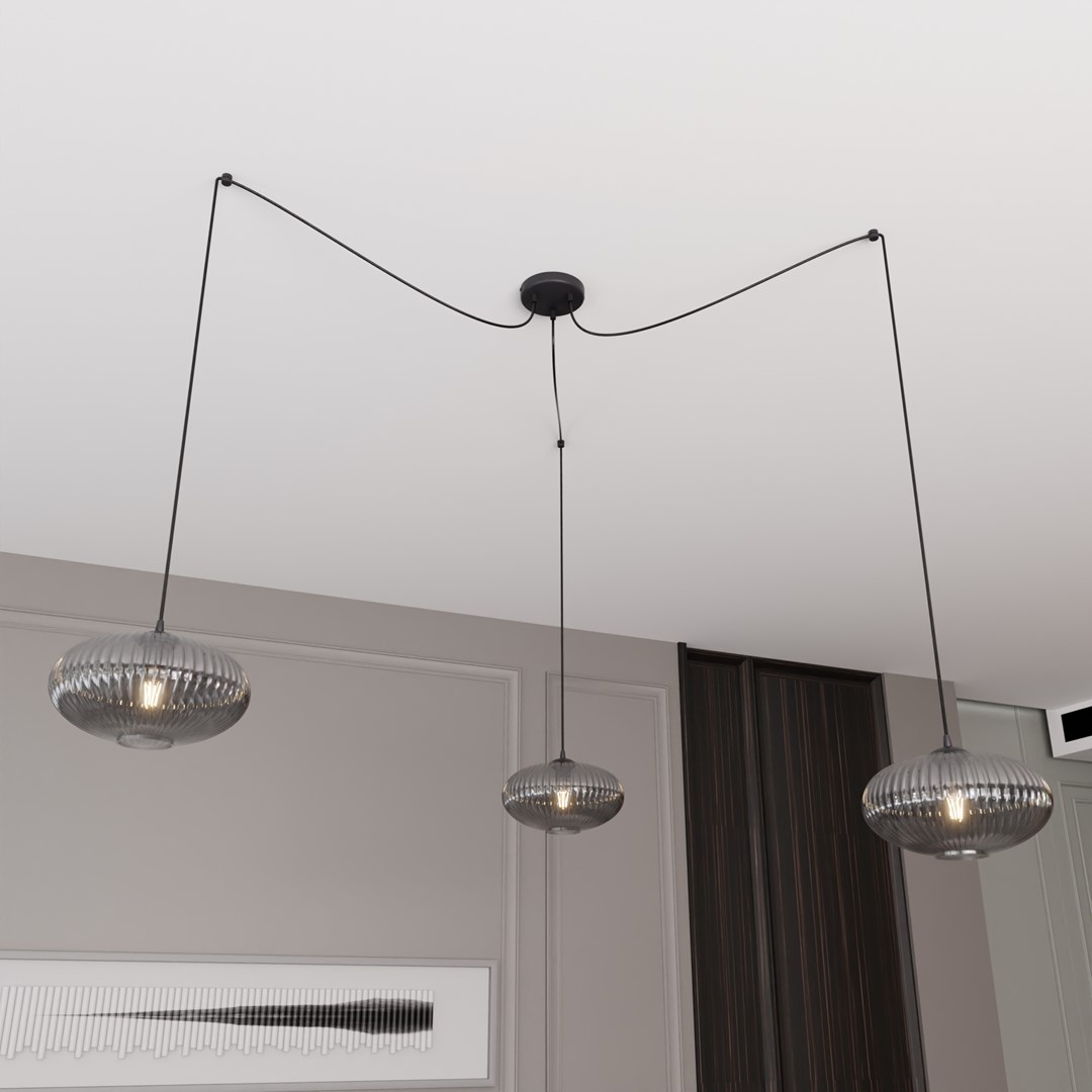 Origo 3xØ30 Couleur fumée suspension De Emibig Lighting - Origo s'int&egrave;gre parfaitement dans des environnements tels que les salons ou les restaurants et constitue une combinaison id&eacute;ale d'esth&eacute;tique et de qualit&eacute;.
