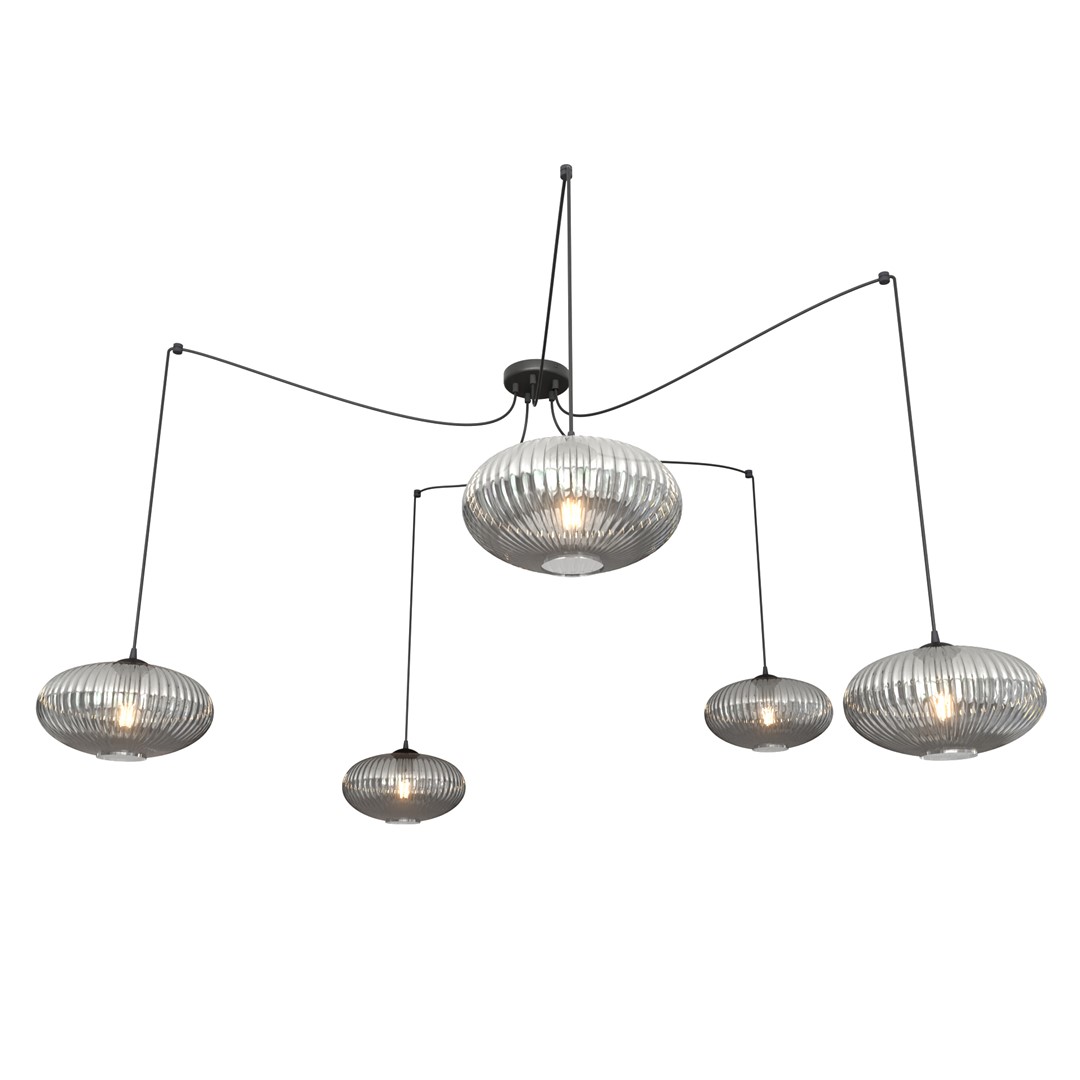 Origo 5xØ30 Couleur fumée suspension De Emibig Lighting - Origo s'int&egrave;gre parfaitement dans des environnements tels que les salons ou les restaurants et constitue une combinaison id&eacute;ale d'esth&eacute;tique et de qualit&eacute;.