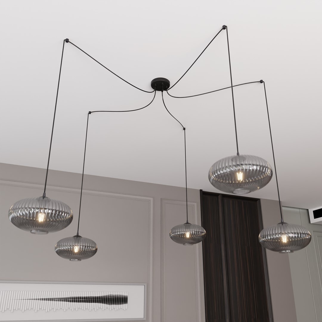 Origo 5xØ30 Couleur fumée suspension De Emibig Lighting - Origo s'int&egrave;gre parfaitement dans des environnements tels que les salons ou les restaurants et constitue une combinaison id&eacute;ale d'esth&eacute;tique et de qualit&eacute;.