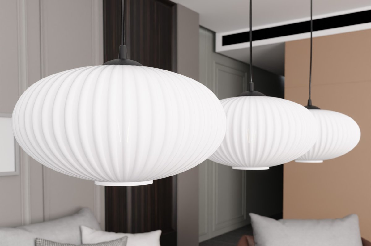 Coco 115cm Blanc suspension De Emibig Lighting - Les &eacute;l&eacute;gants d&ocirc;mes en verre opale &eacute;mettent une lumi&egrave;re non &eacute;blouissante qui conf&egrave;re &agrave; la pi&egrave;ce une atmosph&egrave;re l&eacute;g&egrave;re et douce.
