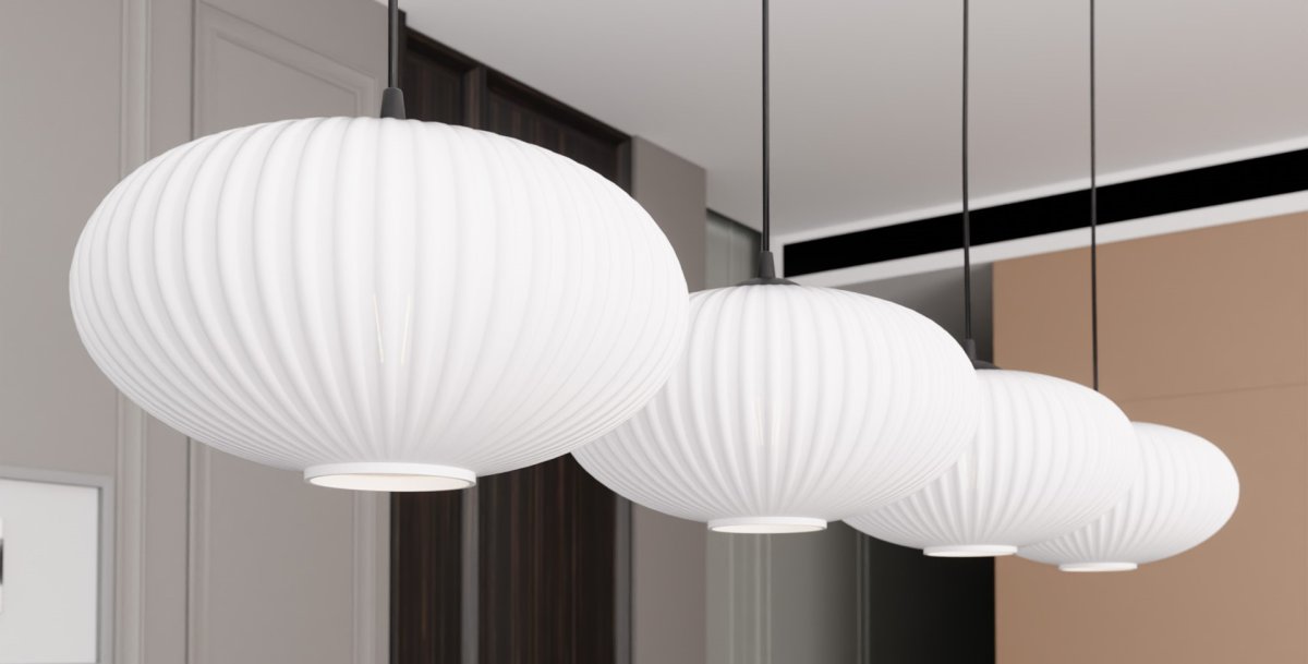 Coco 140cm Blanc suspension De Emibig Lighting - Les &eacute;l&eacute;gants d&ocirc;mes en verre opale &eacute;mettent une lumi&egrave;re non &eacute;blouissante, donnant &agrave; la pi&egrave;ce une atmosph&egrave;re l&eacute;g&egrave;re et douce.