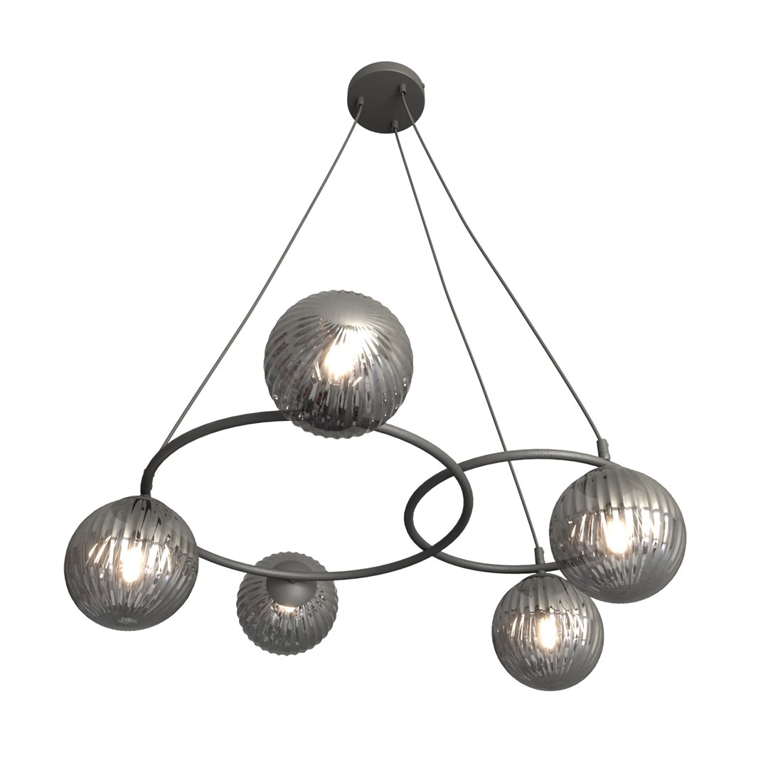 Libra 70cm Couleur fumée suspension De Emibig Lighting - Des anneaux qui donnent une expression l&eacute;g&egrave;re et harmonieuse, tandis que les d&ocirc;mes en verre de couleur fum&eacute;e diffusent une lumi&egrave;re chaude et agr&eacute;able qui cr&eacute;e une belle atmosph&egrave;re.