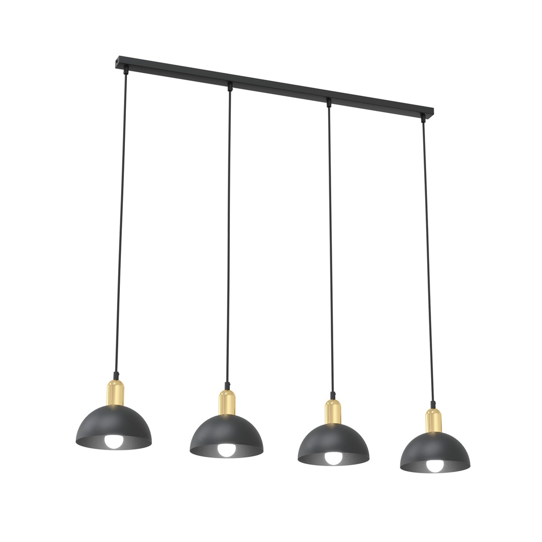 Moto 90cm Noir suspension De Emibig Lighting - Les abat-jour en m&eacute;tal brut conf&egrave;rent &agrave; la lampe un caract&egrave;re distinctif, tandis que les d&eacute;tails de couleur dor&eacute;e ajoutent &agrave; la fois chaleur et &eacute;l&eacute;gance subtile.
