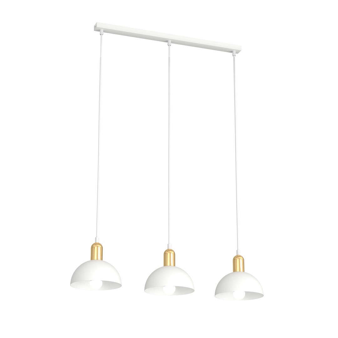 Moto 60cm Blanc suspension De Emibig Lighting - Les abat-jour en m&eacute;tal brut conf&egrave;rent &agrave; la lampe un caract&egrave;re distinctif, tandis que les d&eacute;tails de couleur dor&eacute;e ajoutent &agrave; la fois chaleur et &eacute;l&eacute;gance subtile.