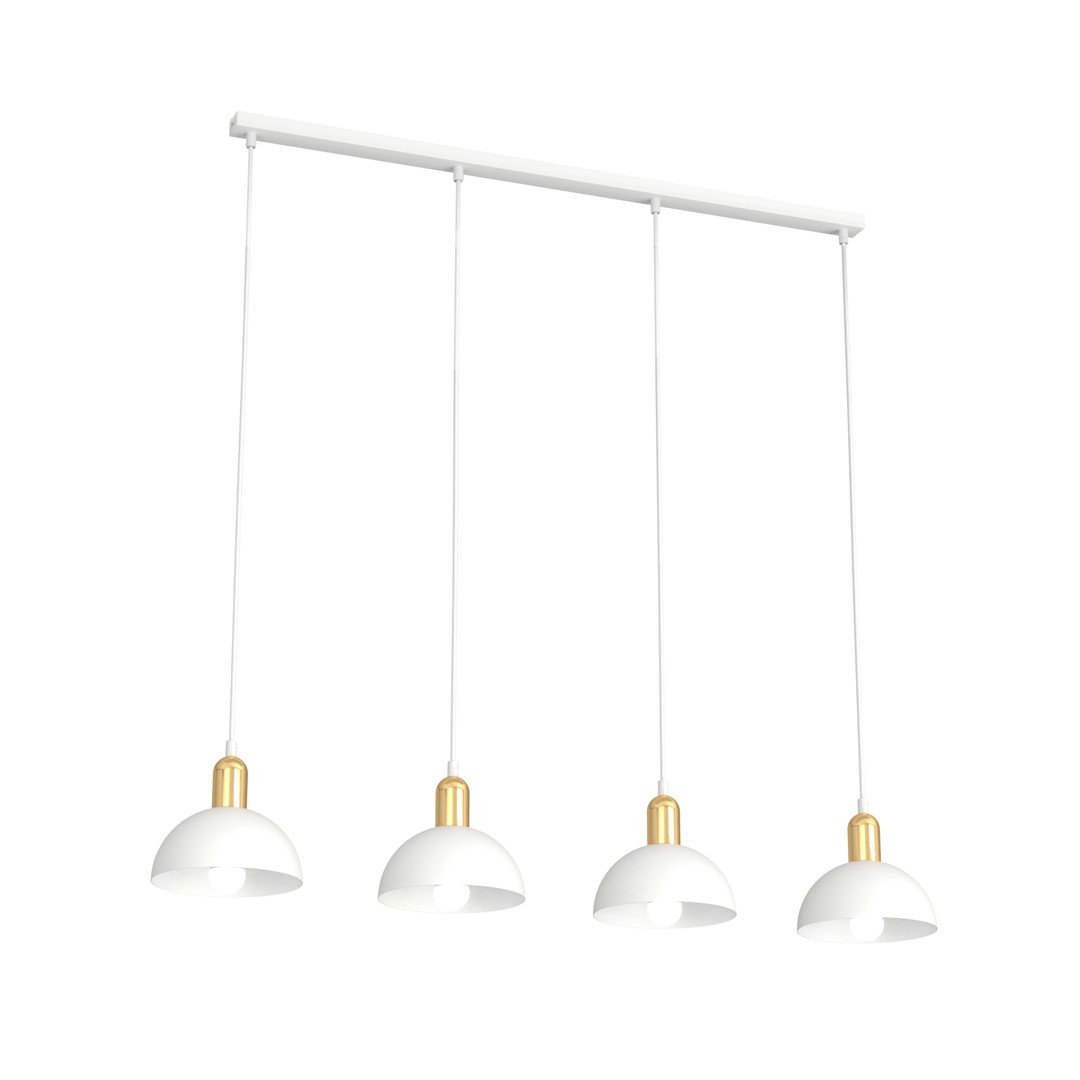 Moto 90cm Blanc suspension De Emibig Lighting - Les abat-jour en m&eacute;tal brut conf&egrave;rent &agrave; la lampe un caract&egrave;re distinctif, tandis que les d&eacute;tails de couleur dor&eacute;e ajoutent &agrave; la fois chaleur et &eacute;l&eacute;gance subtile.