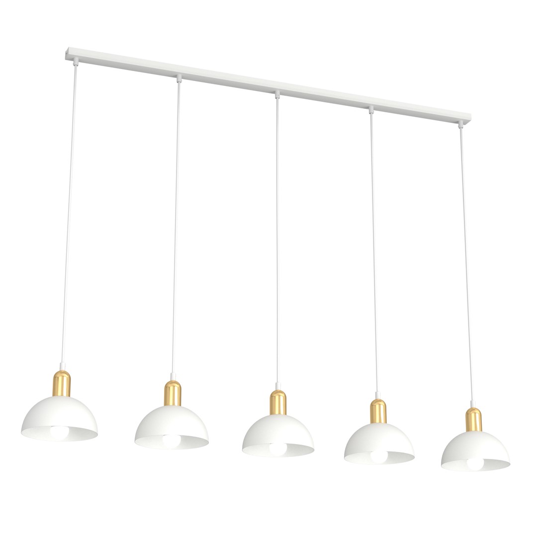 Moto 116cm Blanc suspension De Emibig Lighting - Les abat-jour en m&eacute;tal brut conf&egrave;rent &agrave; la lampe un caract&egrave;re distinctif, tandis que les d&eacute;tails de couleur dor&eacute;e ajoutent &agrave; la fois chaleur et &eacute;l&eacute;gance subtile.