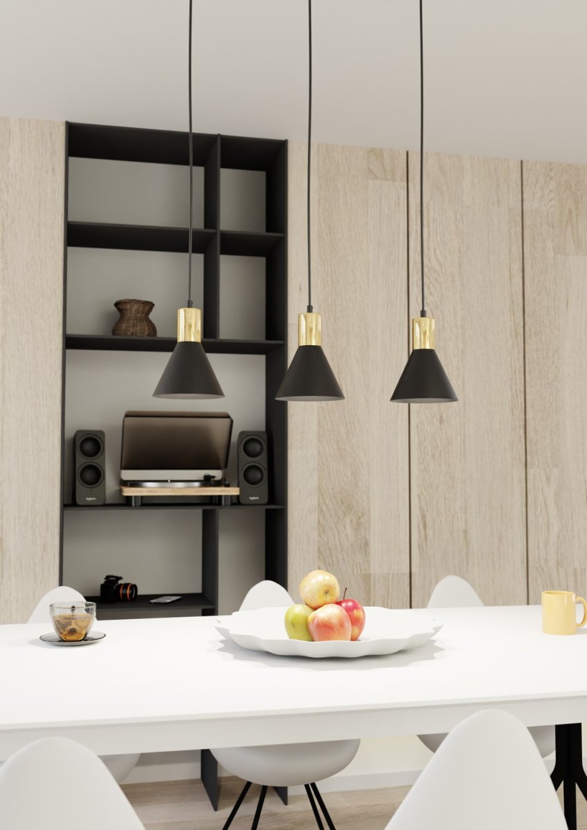 Rosa 60cm Noir suspension De Emibig Lighting - Parfait pour les salons, les salles &agrave; manger ou les cuisines, le rose cr&eacute;e une atmosph&egrave;re unique dans la pi&egrave;ce en combinant la rugosit&eacute; du m&eacute;tal avec l'&eacute;l&eacute;gance subtile d'un accent dor&eacute;.