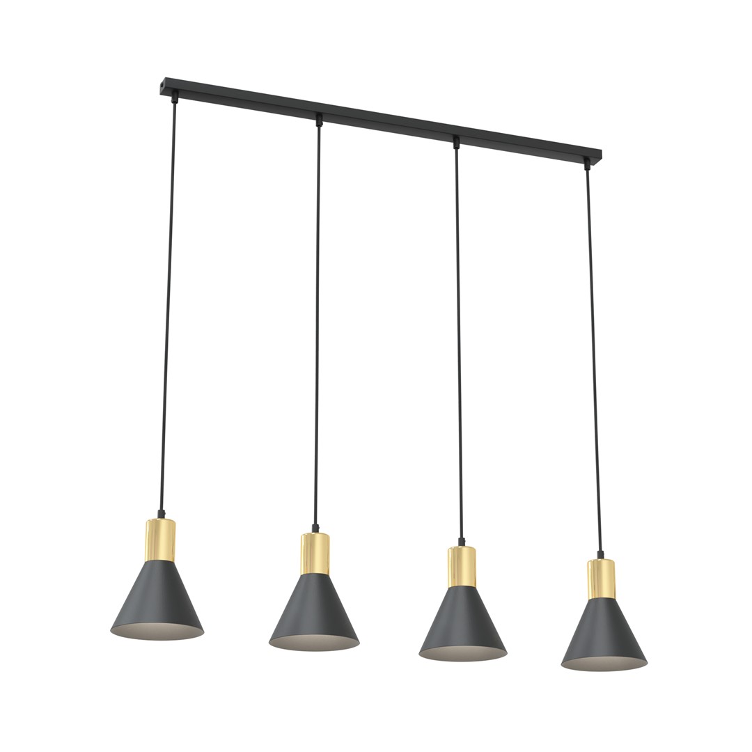 Rosa 90cm Noir suspension De Emibig Lighting - Parfait pour les salons, les salles &agrave; manger ou les cuisines, le rose cr&eacute;e une atmosph&egrave;re unique dans la pi&egrave;ce en combinant la rugosit&eacute; du m&eacute;tal avec l'&eacute;l&eacute;gance subtile d'un accent dor&eacute;.