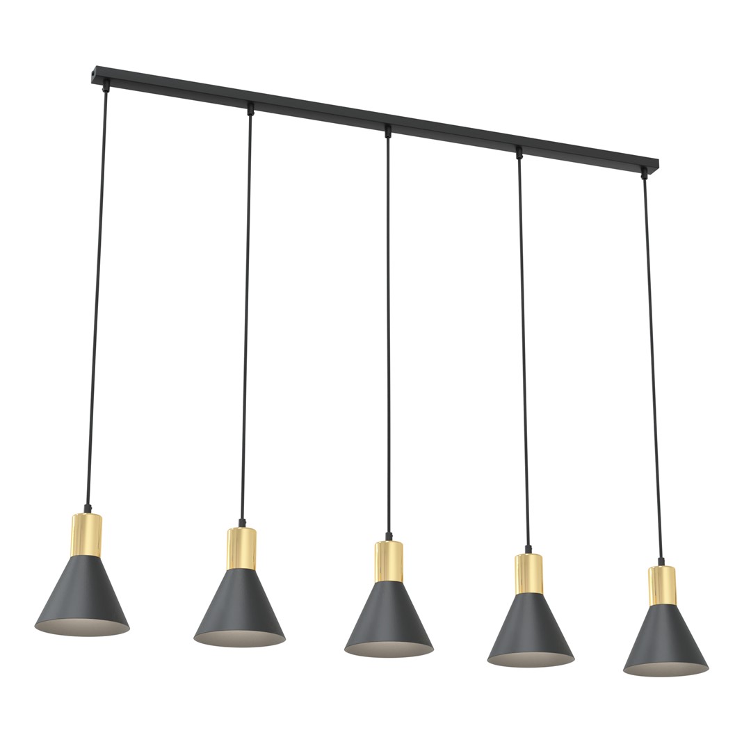 Rosa 116cm Noir suspension De Emibig Lighting - Parfait pour les salons, les salles &agrave; manger ou les cuisines, le rose cr&eacute;e une atmosph&egrave;re unique dans la pi&egrave;ce en combinant la rugosit&eacute; du m&eacute;tal avec l'&eacute;l&eacute;gance subtile d'un accent dor&eacute;.