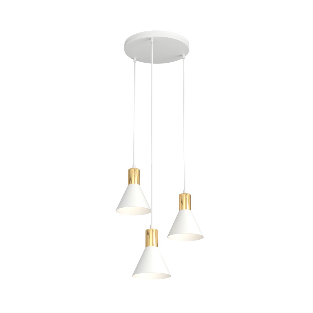 Rosa Ø30 Blanc suspension De Emibig Lighting - Parfait pour les salons, les salles &agrave; manger ou les cuisines, le rose cr&eacute;e une atmosph&egrave;re unique dans la pi&egrave;ce en combinant la rugosit&eacute; du m&eacute;tal avec l'&eacute;l&eacute;gance subtile d'un accent dor&eacute;.