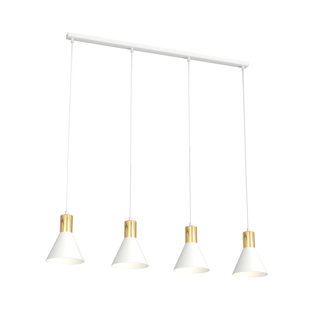 Rosa 90cm Blanc suspension De Emibig Lighting - Parfait pour les salons, les salles &agrave; manger ou les cuisines, le rose cr&eacute;e une atmosph&egrave;re unique dans la pi&egrave;ce en combinant la rugosit&eacute; du m&eacute;tal avec l'&eacute;l&eacute;gance subtile d'un accent dor&eacute;.