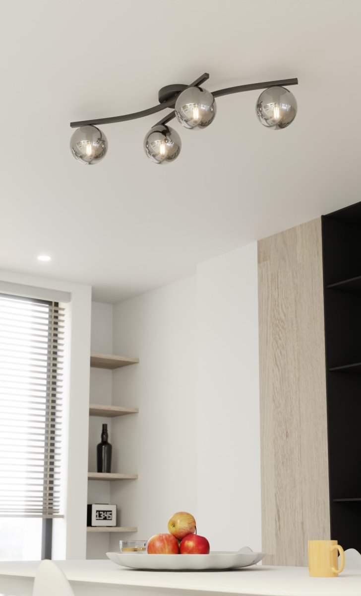 Opus 84cm Couleur fumée plafonnier De Emibig Lighting - La forme simple et les coupoles en verre fum&eacute; conf&egrave;rent &agrave; la pi&egrave;ce douceur et l&eacute;g&egrave;ret&eacute;, tandis que la lampe diffuse une lumi&egrave;re agr&eacute;able et diffuse.