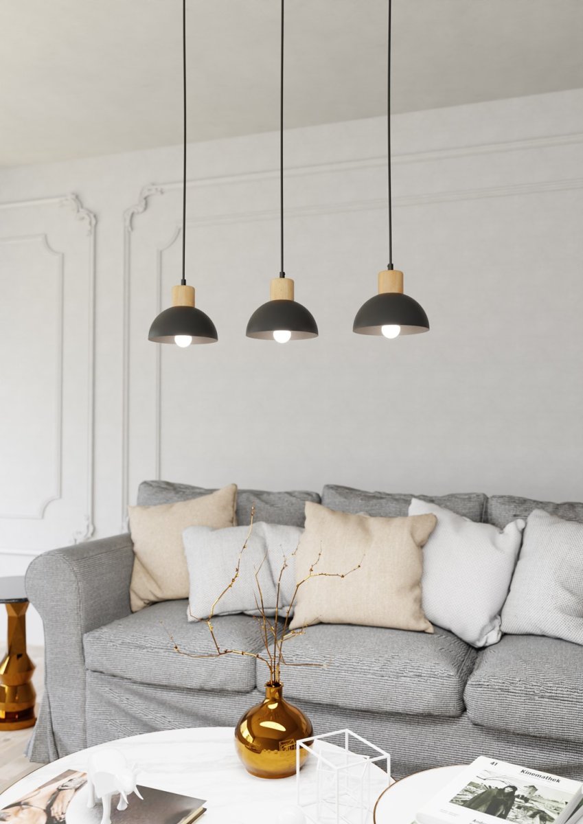 Seco 60cm Noir suspension De Emibig Lighting - Parfait pour les salons, les salles &agrave; manger ou les cuisines &ndash; Seco cr&eacute;e une harmonie et une atmosph&egrave;re nordique chaleureuse dans la pi&egrave;ce.