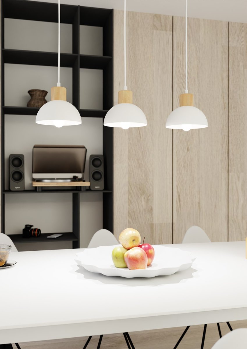 Seco 60cm Blanc suspension De Emibig Lighting - Parfait pour les salons, les salles &agrave; manger ou les cuisines &ndash; Seco cr&eacute;e une harmonie et une atmosph&egrave;re nordique chaleureuse dans la pi&egrave;ce.