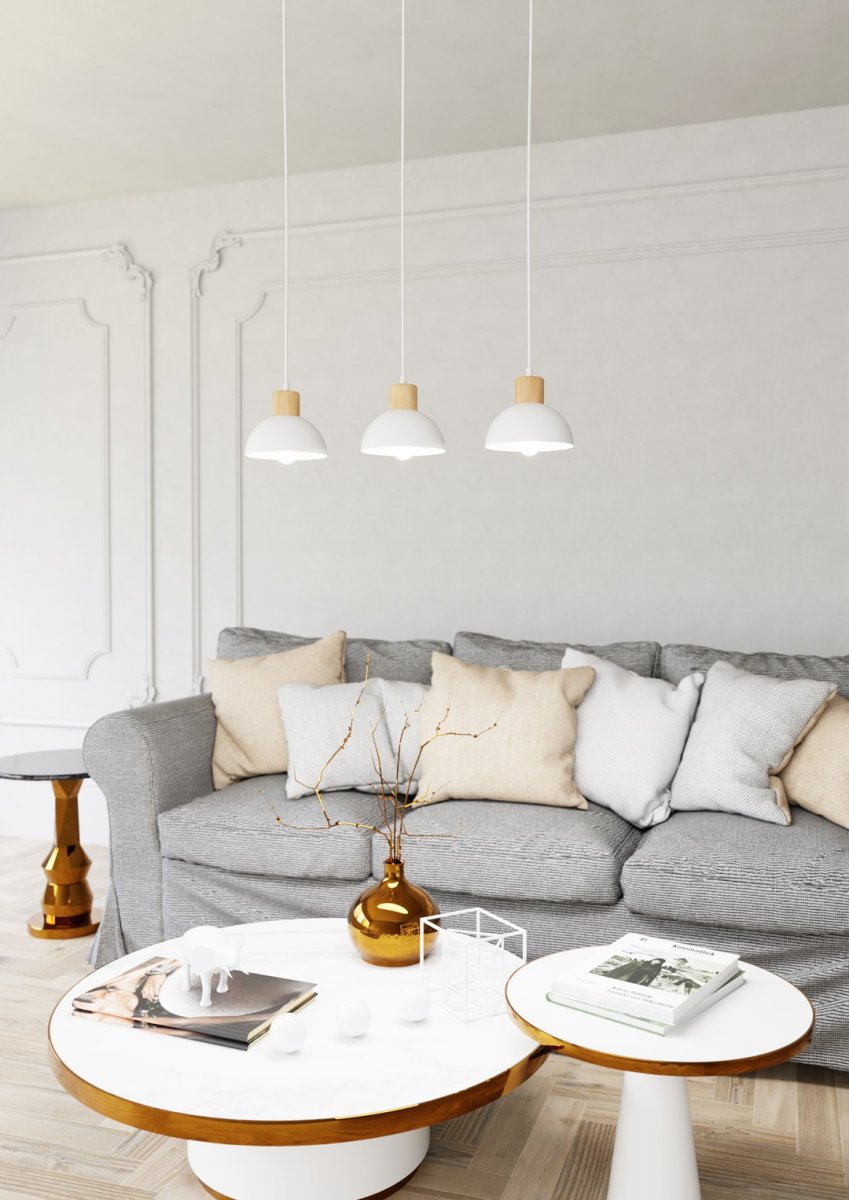 Seco 60cm Blanc suspension De Emibig Lighting - Parfait pour les salons, les salles &agrave; manger ou les cuisines &ndash; Seco cr&eacute;e une harmonie et une atmosph&egrave;re nordique chaleureuse dans la pi&egrave;ce.