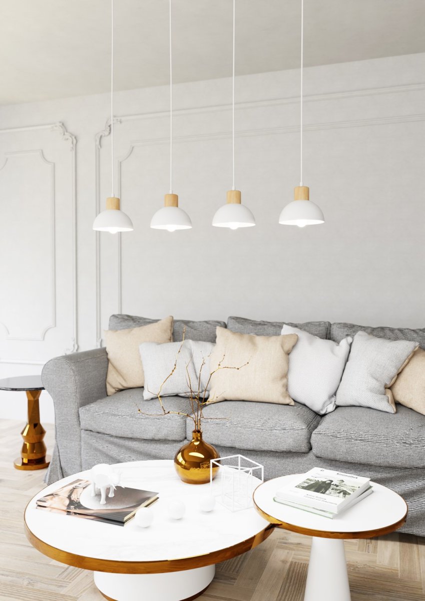 Seco 90cm Blanc suspension De Emibig Lighting - Parfait pour les salons, les salles &agrave; manger ou les cuisines &ndash; Seco cr&eacute;e une harmonie et une atmosph&egrave;re nordique chaleureuse dans la pi&egrave;ce.