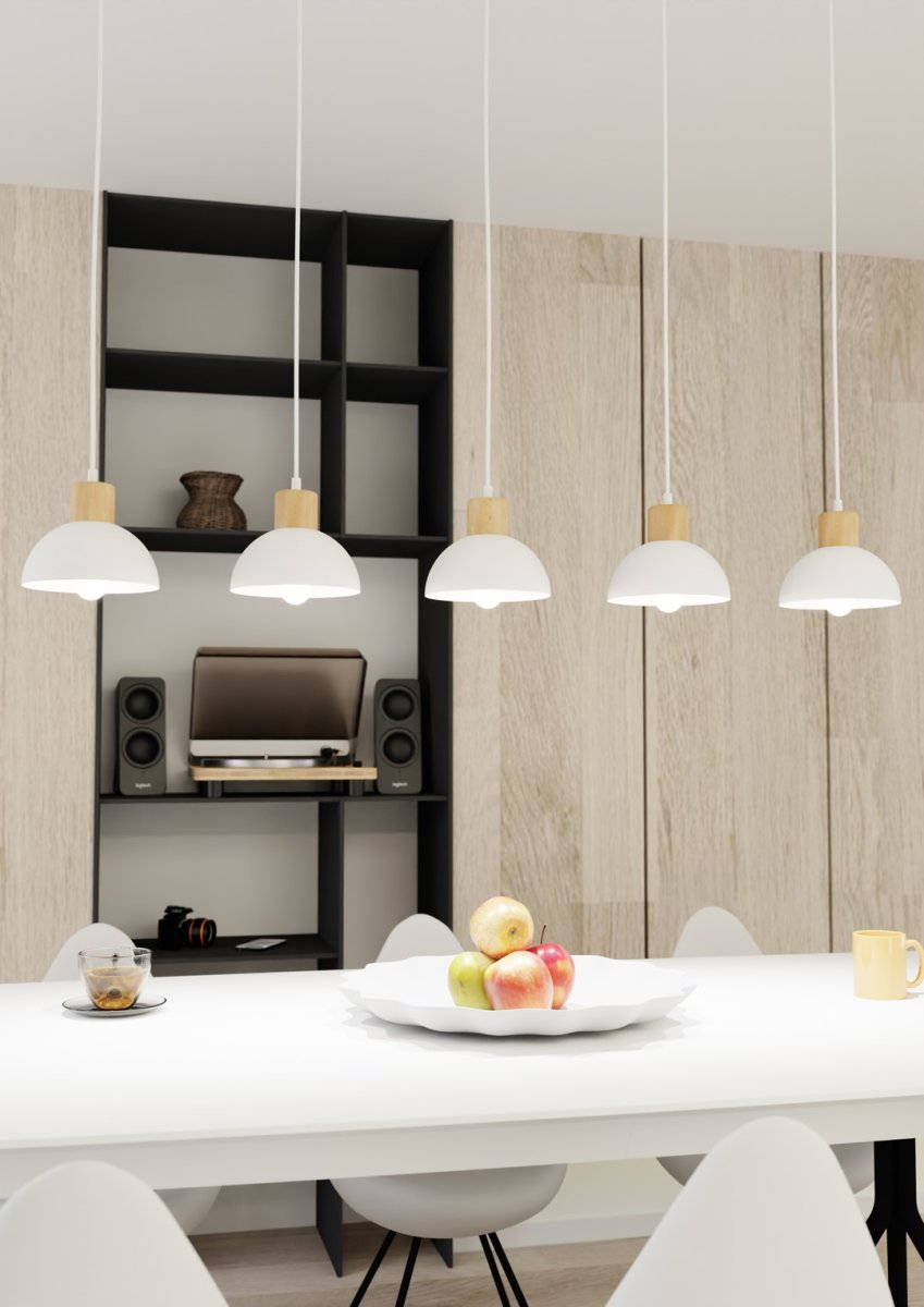 Seco 116cm Blanc suspension De Emibig Lighting - Parfait pour les salons, les salles &agrave; manger ou les cuisines &ndash; Seco cr&eacute;e une harmonie et une atmosph&egrave;re nordique chaleureuse dans la pi&egrave;ce.