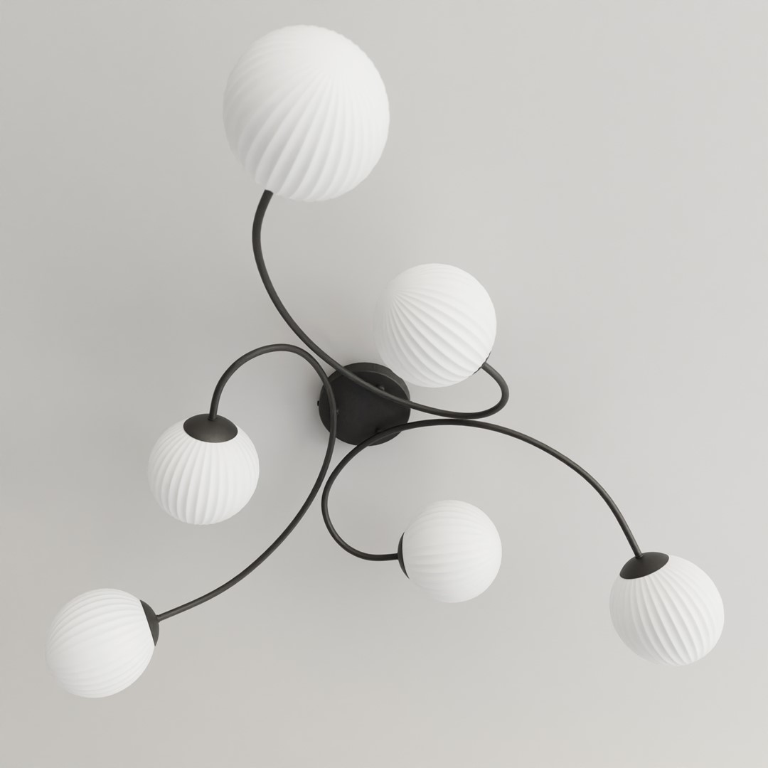 Vibra 97cm Blanc plafonnier De Emibig Lighting - Les d&ocirc;mes en verre opale &eacute;mettent une lumi&egrave;re douce et diffuse qui conf&egrave;re &agrave; la pi&egrave;ce l&eacute;g&egrave;ret&eacute; et une touche moderne.