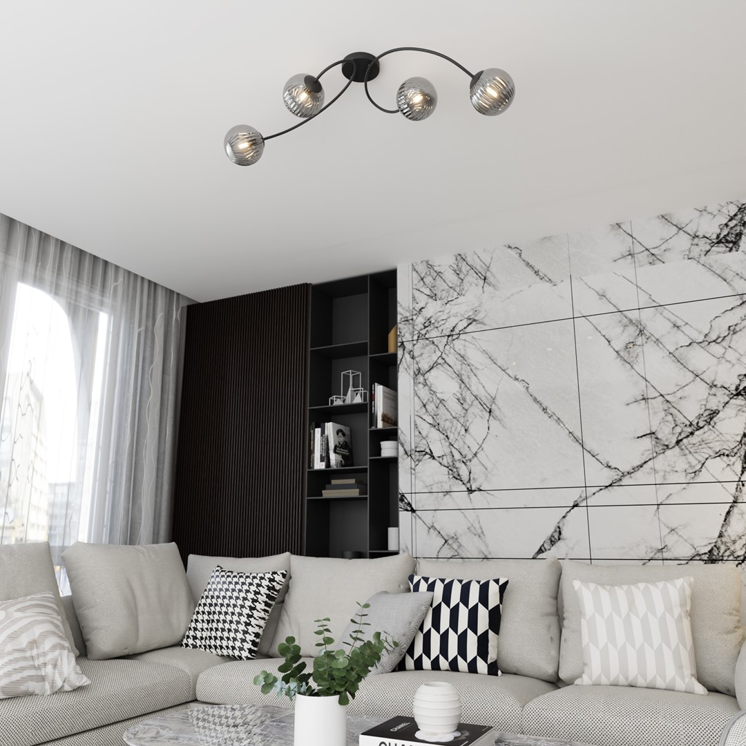 Vibra 110cm Couleur fumée plafonnier De Emibig Lighting - Les abat-jour en verre fum&eacute; &eacute;mettent une lumi&egrave;re douce et diffuse qui conf&egrave;re &agrave; la pi&egrave;ce l&eacute;g&egrave;ret&eacute; et une touche moderne.