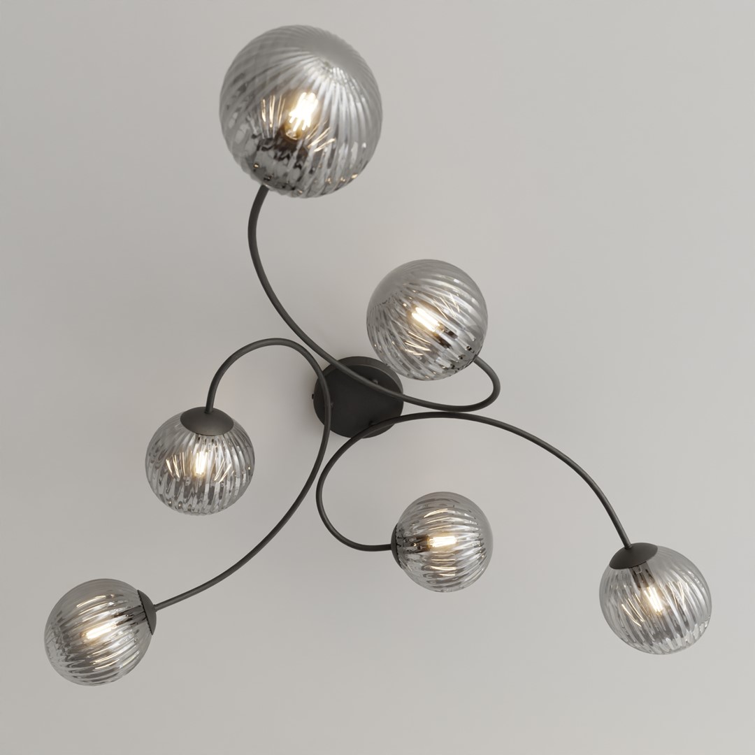 Vibra 97cm Couleur fumée plafonnier De Emibig Lighting - Les abat-jour en verre fum&eacute; &eacute;mettent une lumi&egrave;re douce et diffuse qui conf&egrave;re &agrave; la pi&egrave;ce l&eacute;g&egrave;ret&eacute; et une touche moderne.