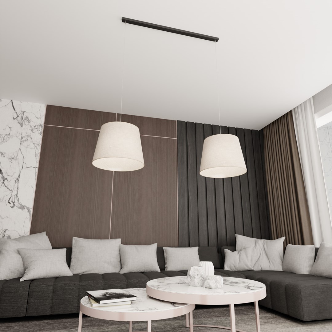 Epoca 90cm Beige suspension De Emibig Lighting - Les abat-jour en tissu diffusent d&eacute;licatement la lumi&egrave;re et cr&eacute;ent une atmosph&egrave;re chaleureuse et confortable &ndash; parfaite pour le salon, la table &agrave; manger ou la cuisine.