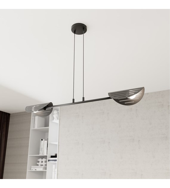 Saber 104cm Noir suspension De Emibig Lighting - Parfait pour les salons, les salles &agrave; manger ou les bureaux, Saber &eacute;met une lumi&egrave;re douce qui cr&eacute;e une atmosph&egrave;re particuli&egrave;re et souligne le style de la pi&egrave;ce.