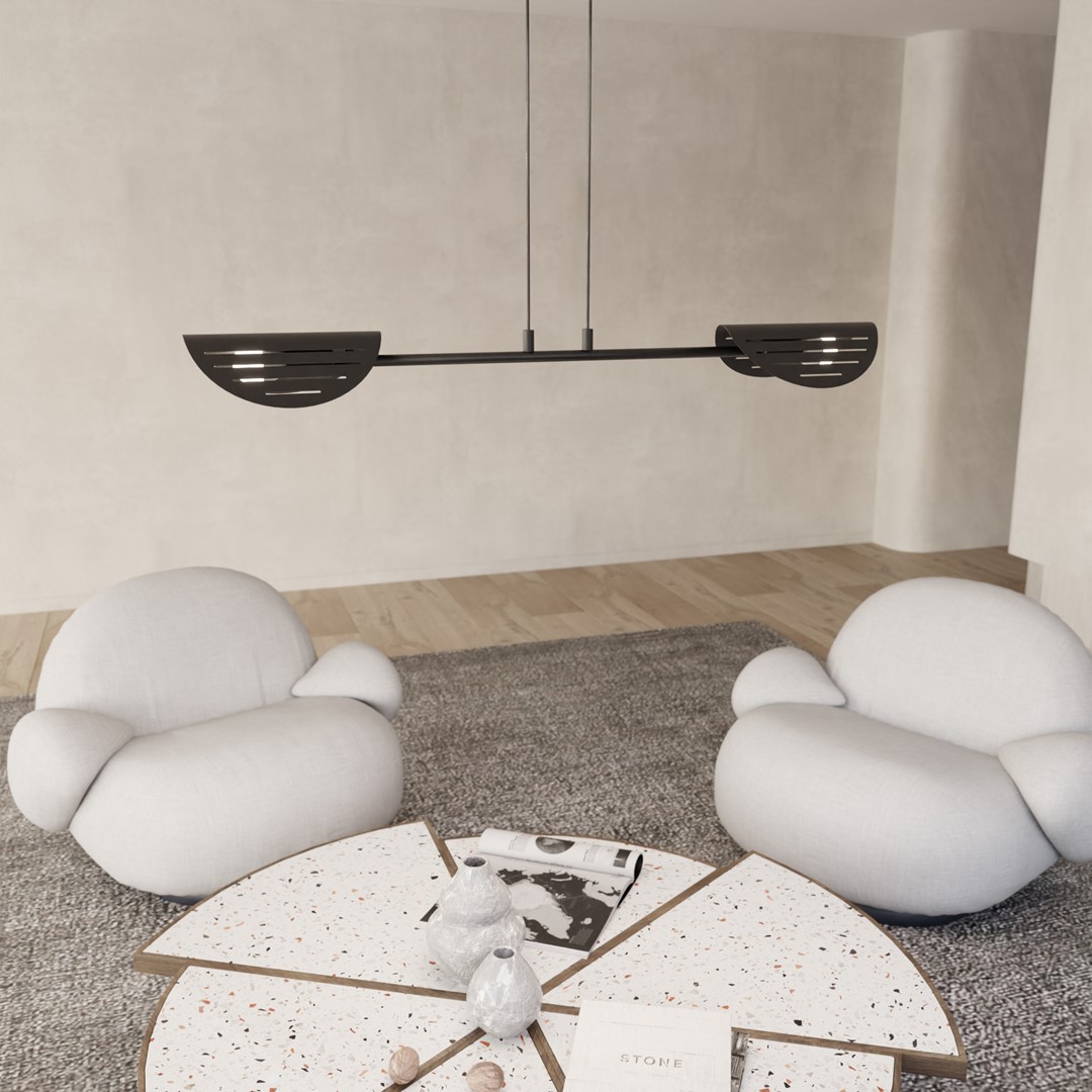 Saber 104cm Noir suspension De Emibig Lighting - Parfait pour les salons, les salles &agrave; manger ou les bureaux, Saber &eacute;met une lumi&egrave;re douce qui cr&eacute;e une atmosph&egrave;re particuli&egrave;re et souligne le style de la pi&egrave;ce.