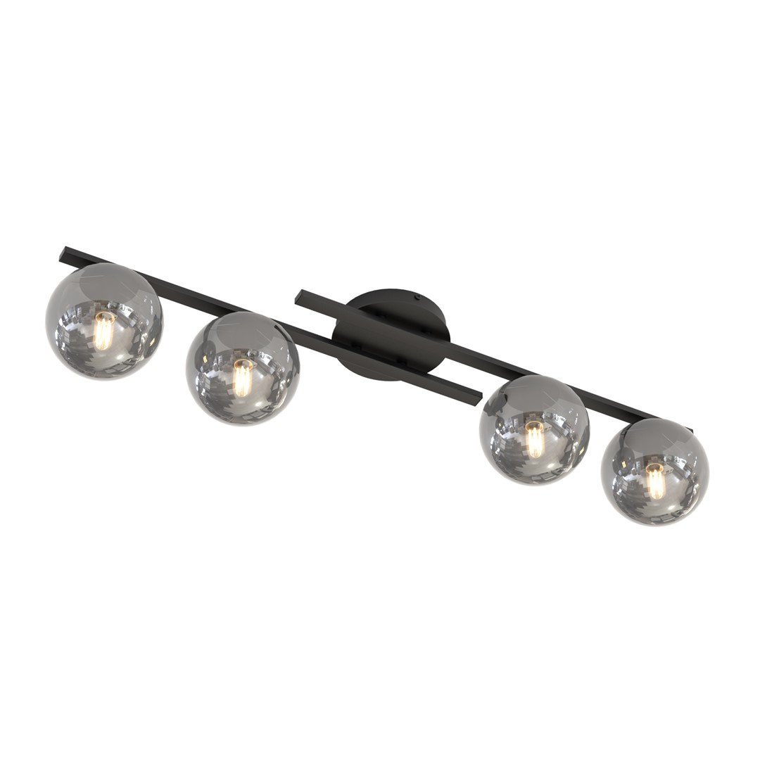 Kairo 87cm Noir/Fumé plafonnier De Emibig Lighting - Un plafonnier moderne avec des d&ocirc;mes sph&eacute;riques de couleur fum&eacute;e sur un &eacute;l&eacute;gant cadre noir.