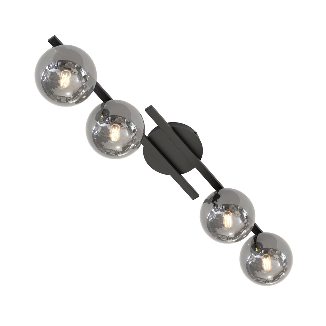 Kairo 87cm Noir/Fumé plafonnier De Emibig Lighting - Un plafonnier moderne avec des d&ocirc;mes sph&eacute;riques de couleur fum&eacute;e sur un &eacute;l&eacute;gant cadre noir.