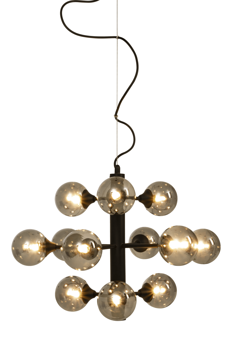 Cosmos Ø53 Noir suspension De Aneta Lighting - Auvent de plafond en métal noir pour suspension à crochet et bornier, la prise de lampe est facile à installer.