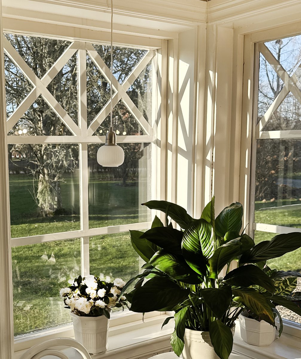 Elin Ø10 Acier lampe de fenêtre De Aneta Lighting - Lampe de fen&ecirc;tre Elin en acier avec un abat-jour blanc en verre nervur&eacute;.