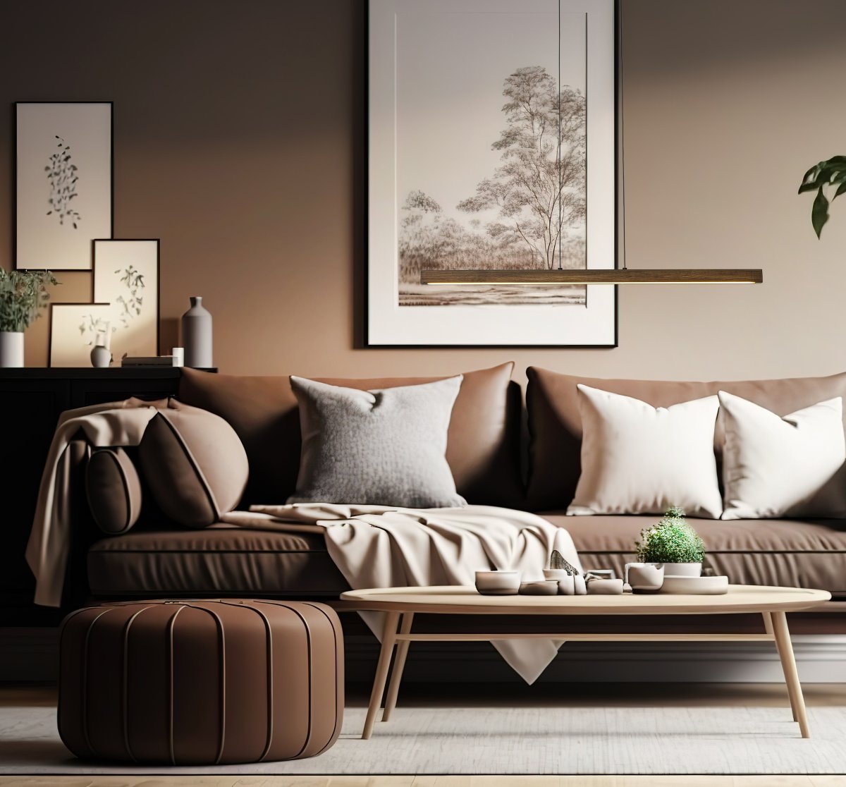 Linea 100cm Brun suspension De Aneta Lighting - Il s'adapte parfaitement sur une longue table à manger ou une table de cuisine.