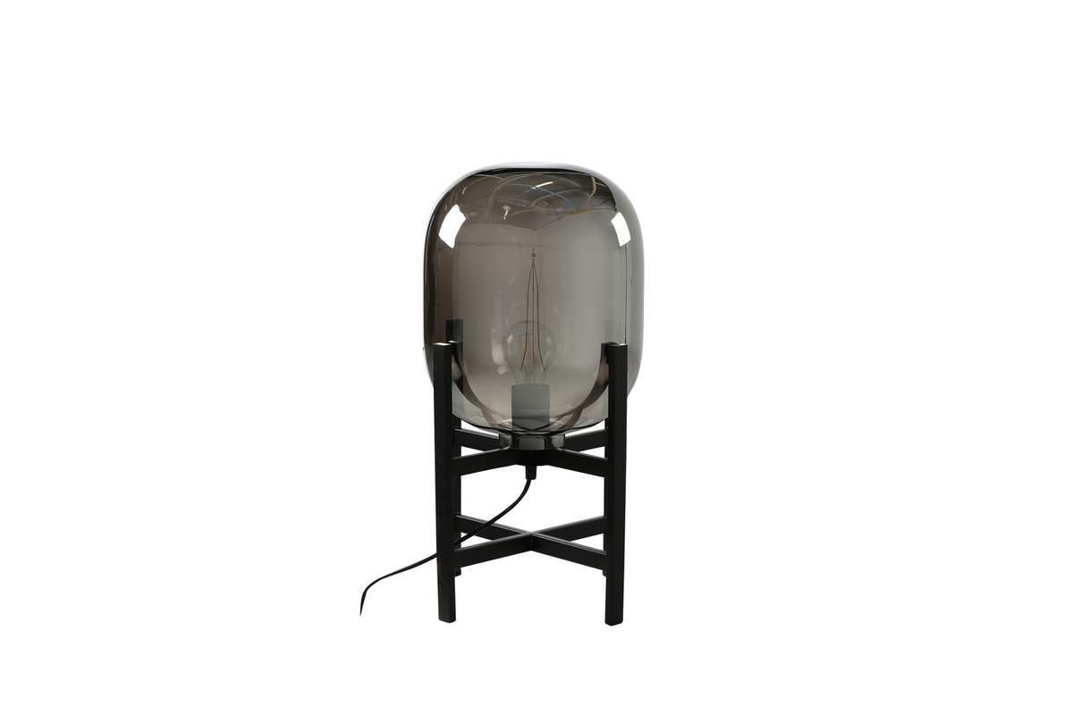 Altair 45cm Couleur fumée lampe de table De Venture Design - La lampe de table est dot&eacute;e d'un abat-jour en verre fum&eacute; massif &agrave; effet miroir, qui repose sur une base d&eacute;corative en acier noir.