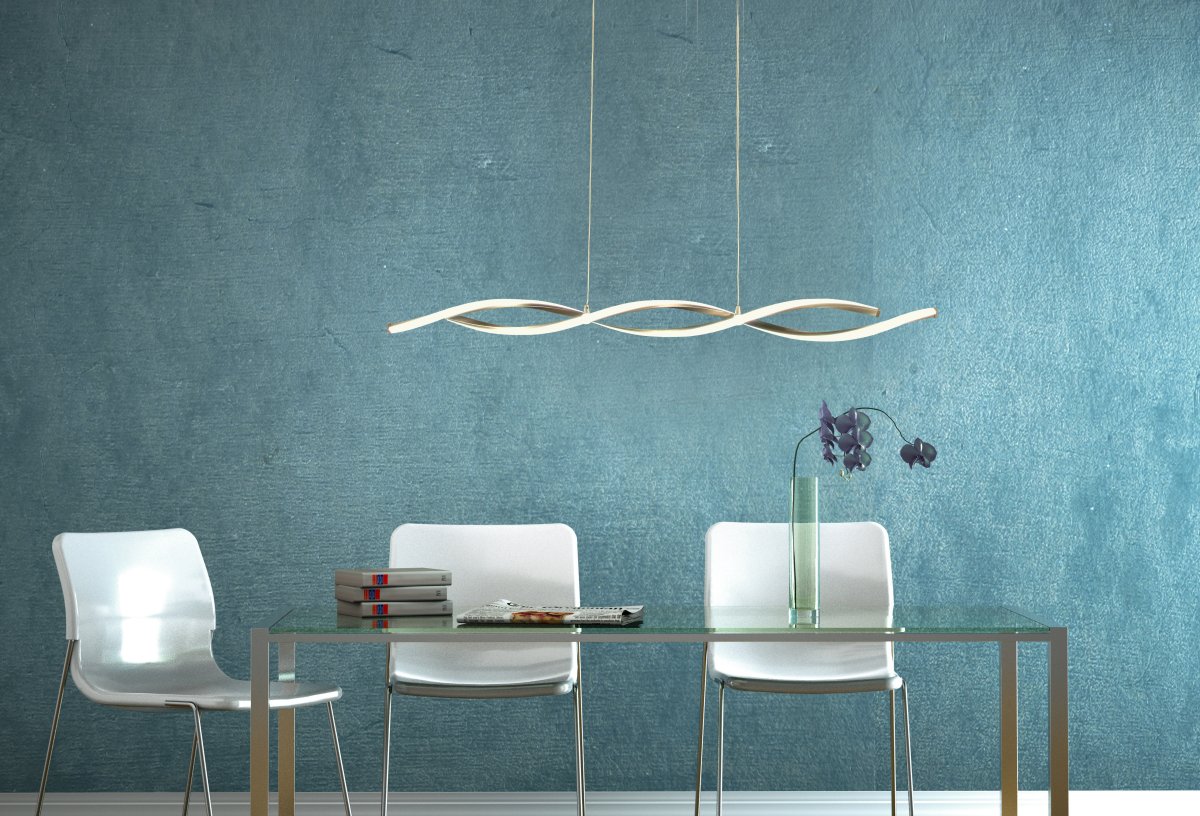 Swirl 110cm Acier suspension De Aneta Lighting - La coupelle de toit de la lampe est en métal avec suspension à crochet et borne de connexion, la prise de la lampe peut être montée.