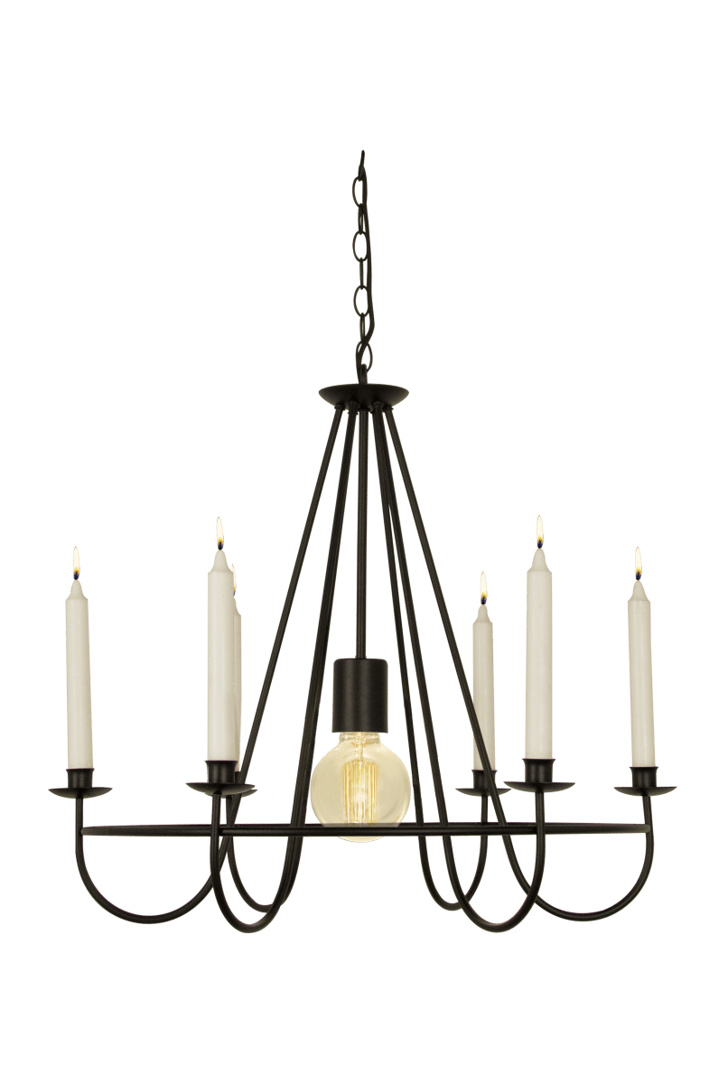 Kronoberg Ø60 Noir suspension De Aneta Lighting - Il se suspend à l'aide d'une chaîne et d'une rosace de plafond en métal noir.
