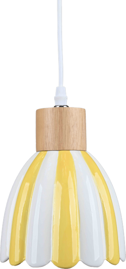 Poppy Ø15 Jaune/blanc lampe de fenêtre De Pixie Design - Poppy est une charmante lampe de fen&ecirc;tre en c&eacute;ramique aux formes douces et arrondies, orn&eacute;e de d&eacute;tails en bois qui lui conf&egrave;rent une touche naturelle.