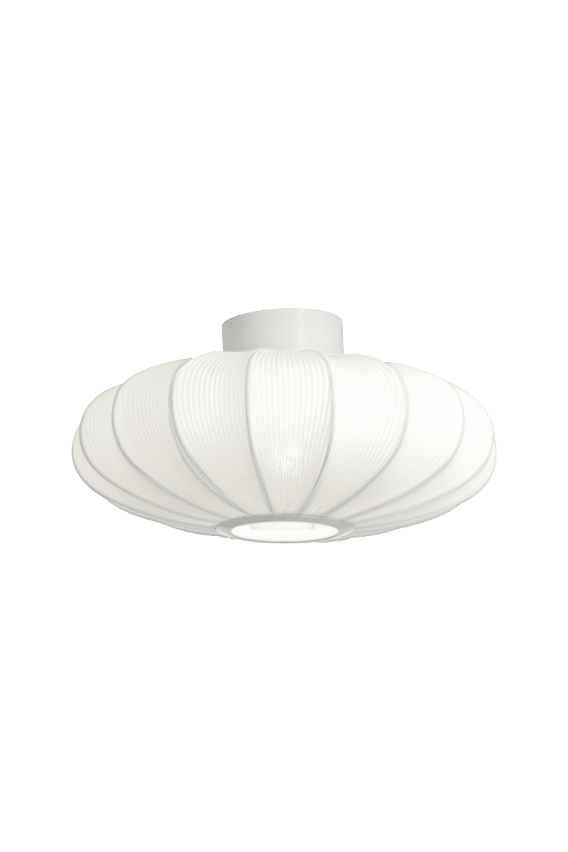 Mamsell Ø45 Blanc plafonnier De Aneta Lighting - Le plafonnier Mamsell est recouvert d'un tissu extensible finement plissé, qui fournit une lumière agréable et légèrement tamisée.