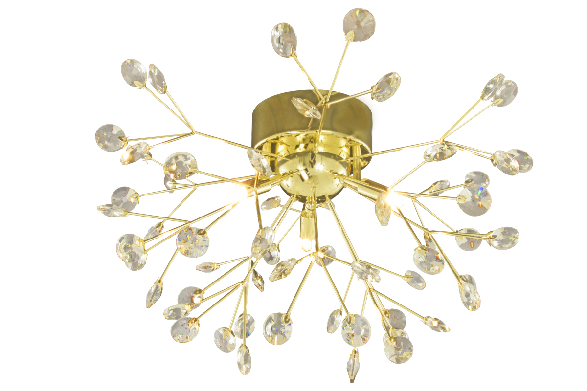 Viva Ø57 Laiton plafonnier De Aneta Lighting - Les prismes en cristal K9 et 3 x 25 W G9 (non inclus) confèrent à la lumière un éclat particulier.