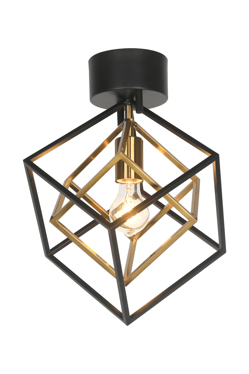 Cubes 32cm Noir plafonnier De Aneta Lighting - Cache-piton en m&eacute;tal noir pour suspension &agrave; crochet et bornier, montable sur prise de lampe.