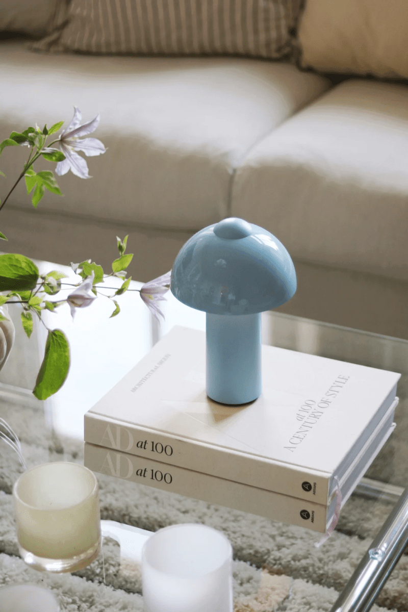 Buddy 25cm bleu clair portable De Globen Lighting - Gr&acirc;ce &agrave; son indice de protection IP44, elle est id&eacute;ale pour une utilisation int&eacute;rieure et ext&eacute;rieure, mais il est recommand&eacute; de la ranger &agrave; l'int&eacute;rieur lorsqu'elle n'est pas utilis&eacute;e.