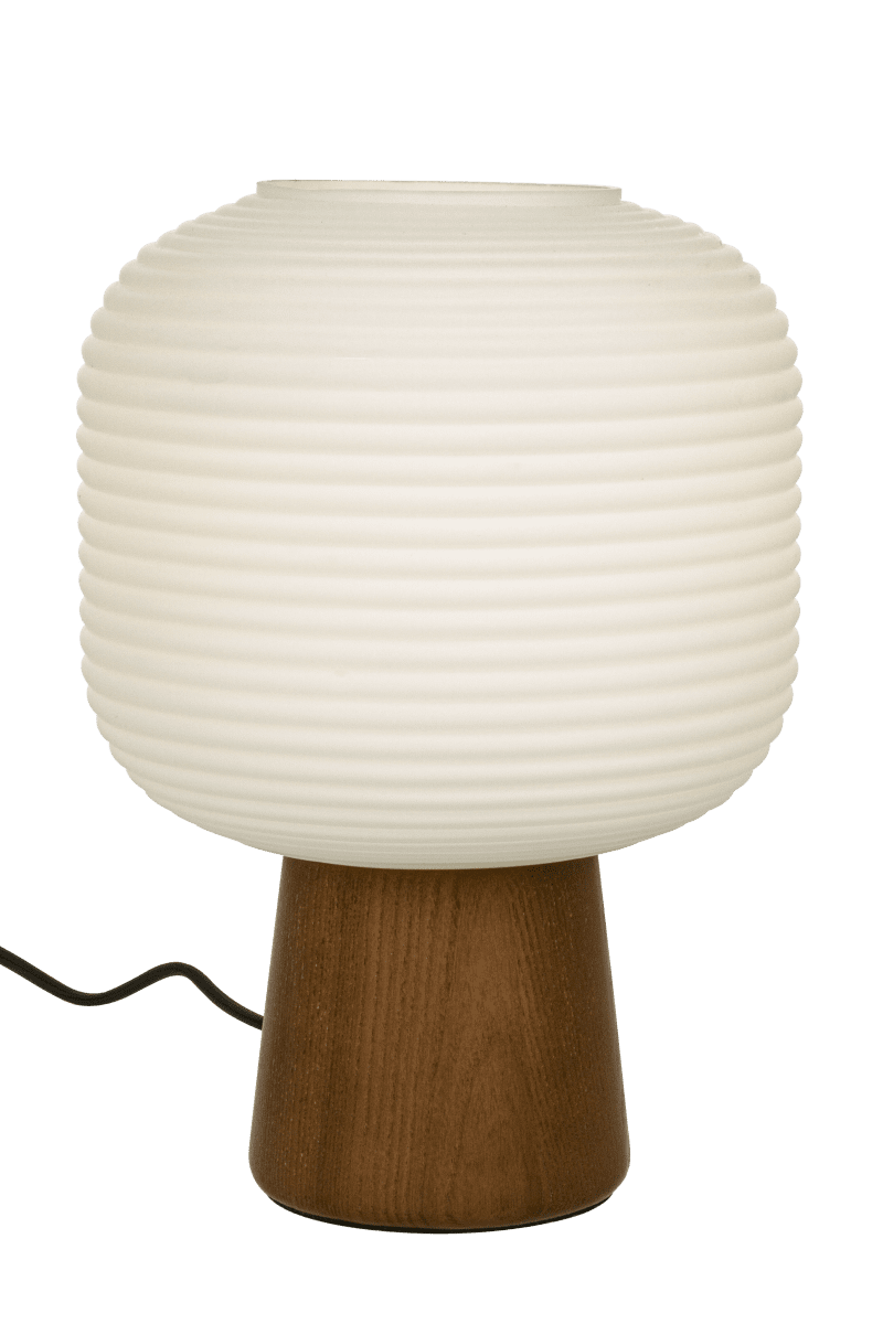 Aura 30cm Tache brune lampe de table De Aneta Lighting - Aura est une lampe de table facile à placer avec un design moderne doté d'une base en forme de bloc et d'un abat-jour en verre blanc opale nervuré.