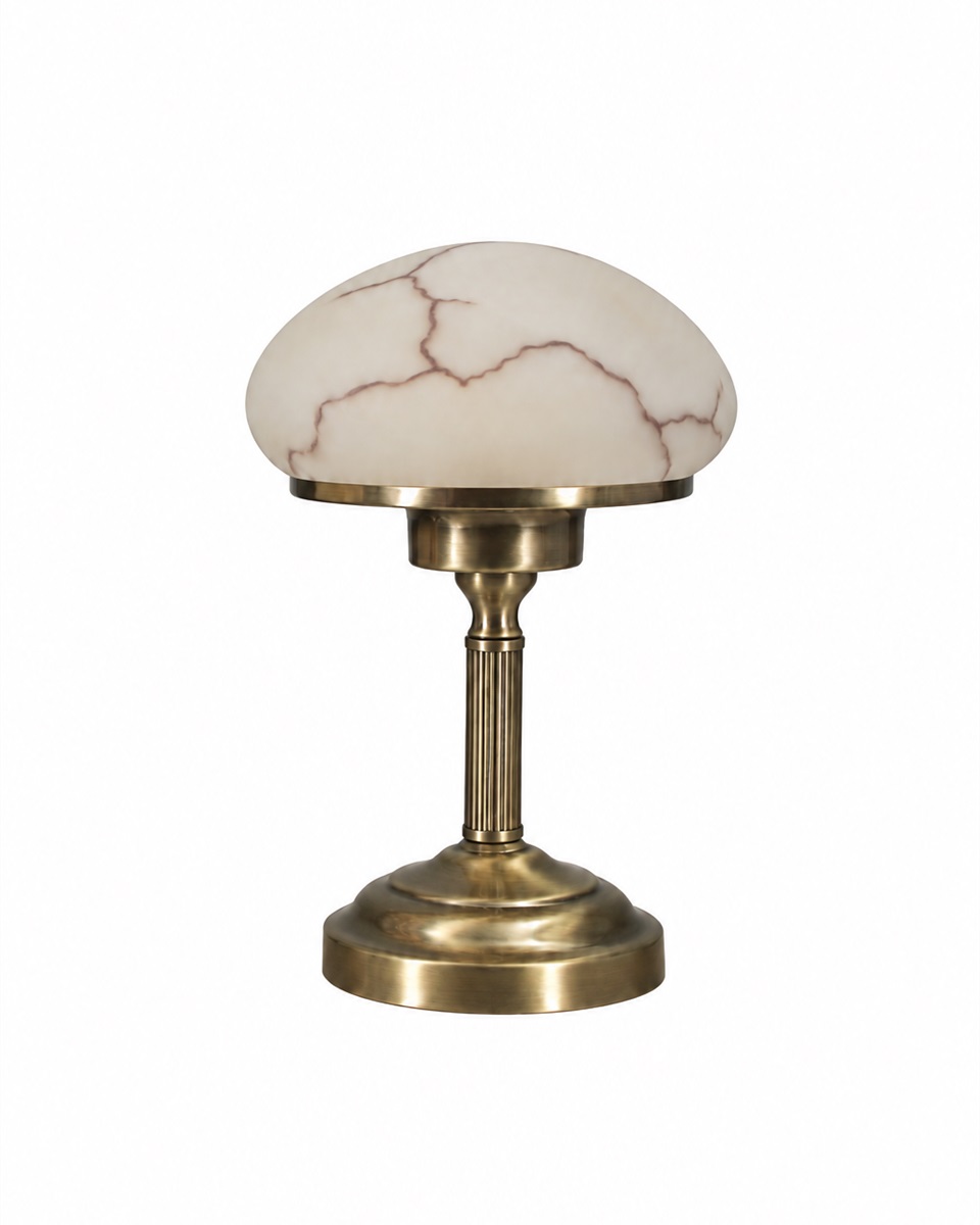 August 28cm Laiton antique lampe de table De Aneta Lighting - Avec son design classique en m&eacute;tal antique et son bel abat-jour semblable &agrave; de l'alb&acirc;tre, il &eacute;met une lumi&egrave;re chaude et agr&eacute;able qui cr&eacute;e une atmosph&egrave;re accueillante dans n'importe quelle pi&egrave;ce.