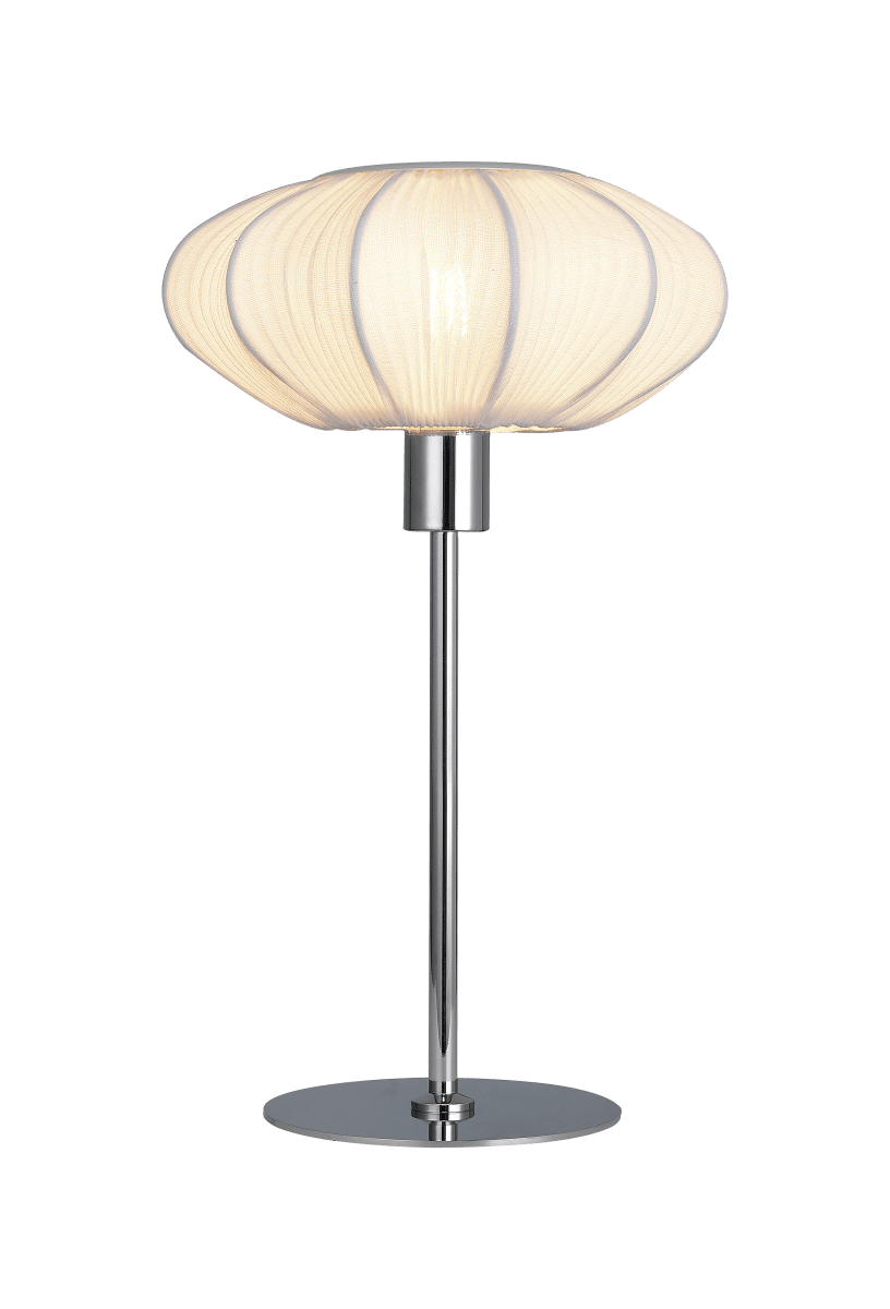Mamsell 37cm Chrome lampe de table De Aneta Lighting - La lampe de table Mamsell est recouverte d'un tissu extensible finement plissé, qui fournit une lumière agréable et légèrement tamisée.