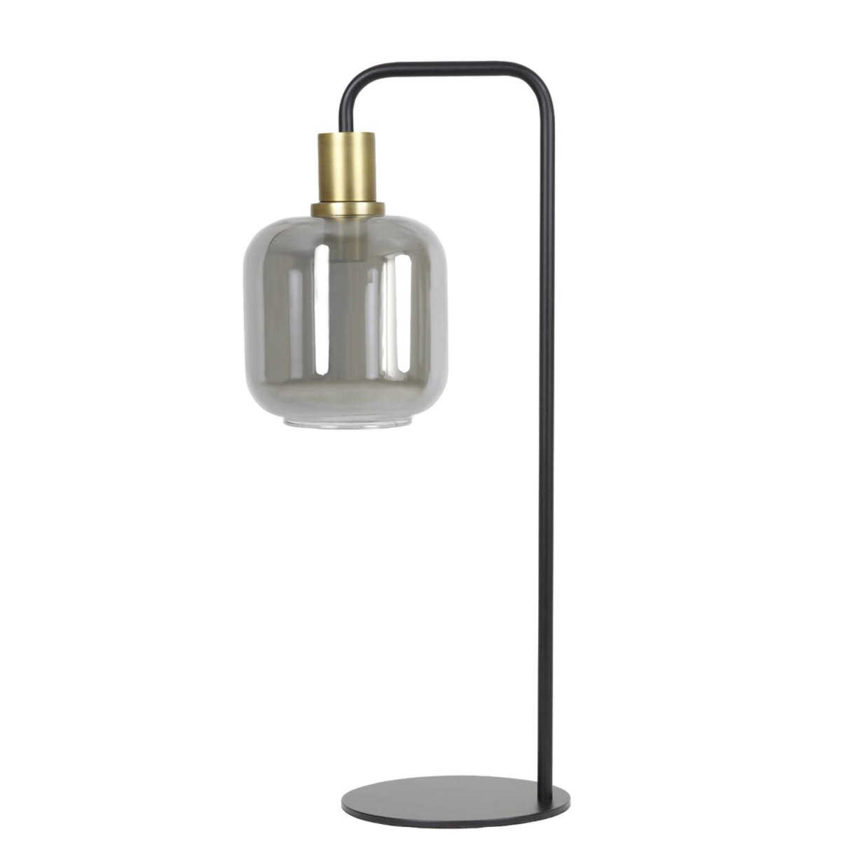 Lekar 58cm Noir lampe de table De Light & Living - Lekar est une lampe de table sophistiquée avec une combinaison moderne de verre fumé et de détails dorés.