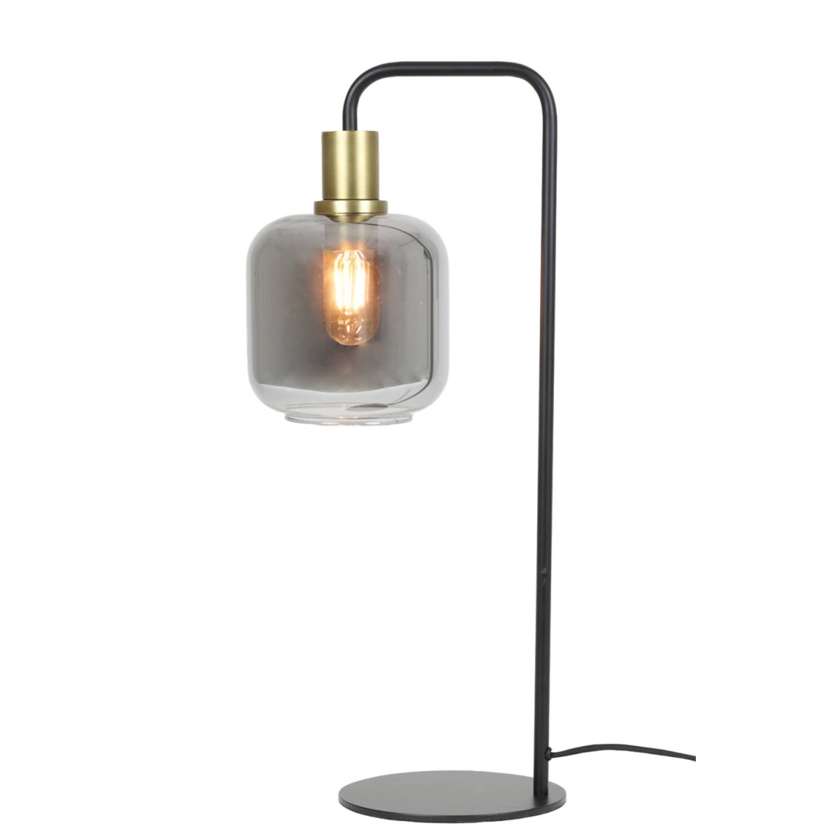Lekar 58cm Noir lampe de table De Light & Living - Lekar est une lampe de table sophistiquée avec une combinaison moderne de verre fumé et de détails dorés.
