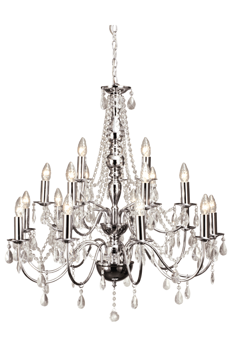 Chateau Ø82 Chrome suspension De Aneta Lighting - Lustre château à 18 bras en métal chromé et prismes de verre.